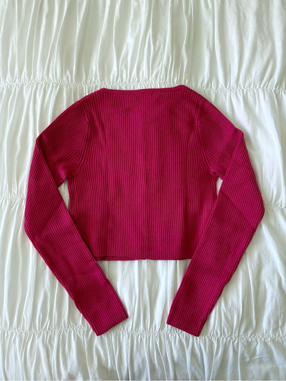 NWOT Red Ribbed Pearl-Button Cardigan - Picture 6 of 7